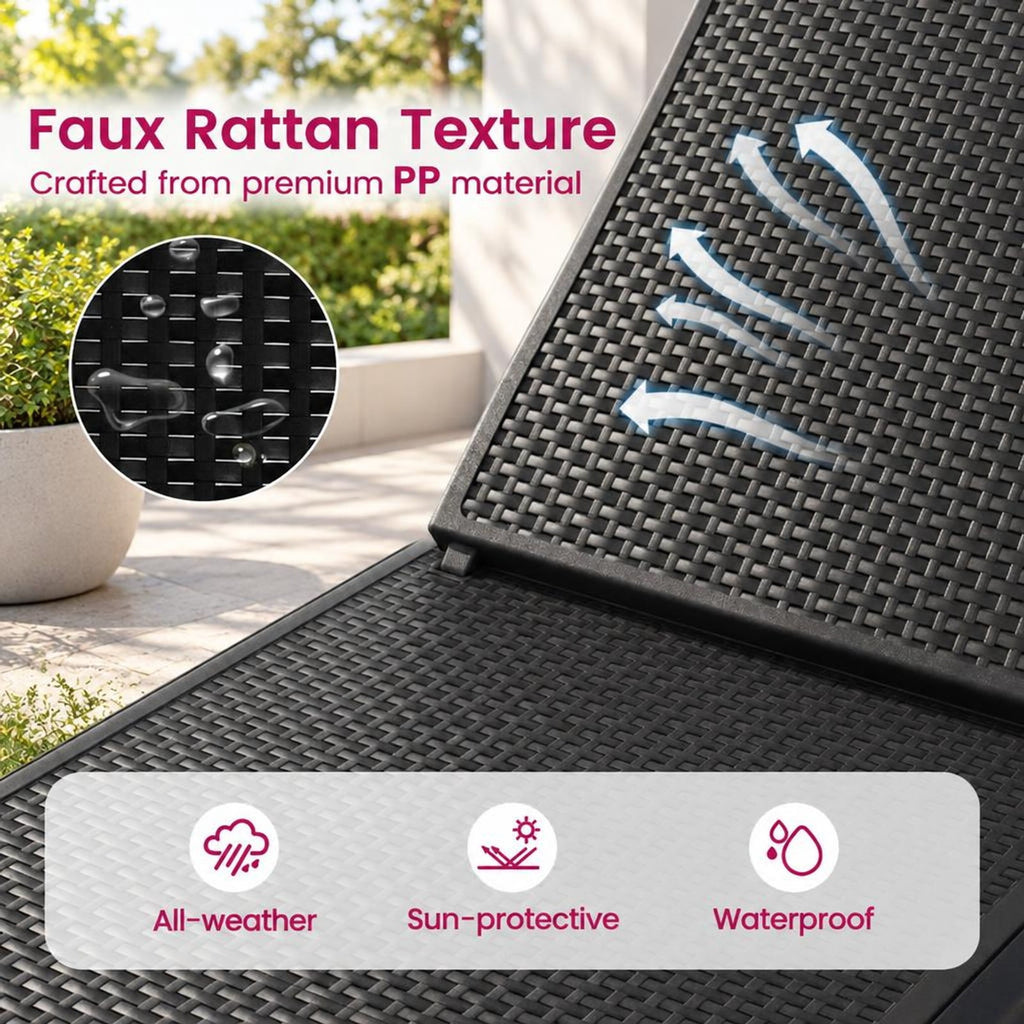 Airfind Outdoor Chaise Lounger Chair with Waterproof Rattan Textured PP Surface and 330 lbs Capacity, 330 lbs Capacity, PP Frame, Black