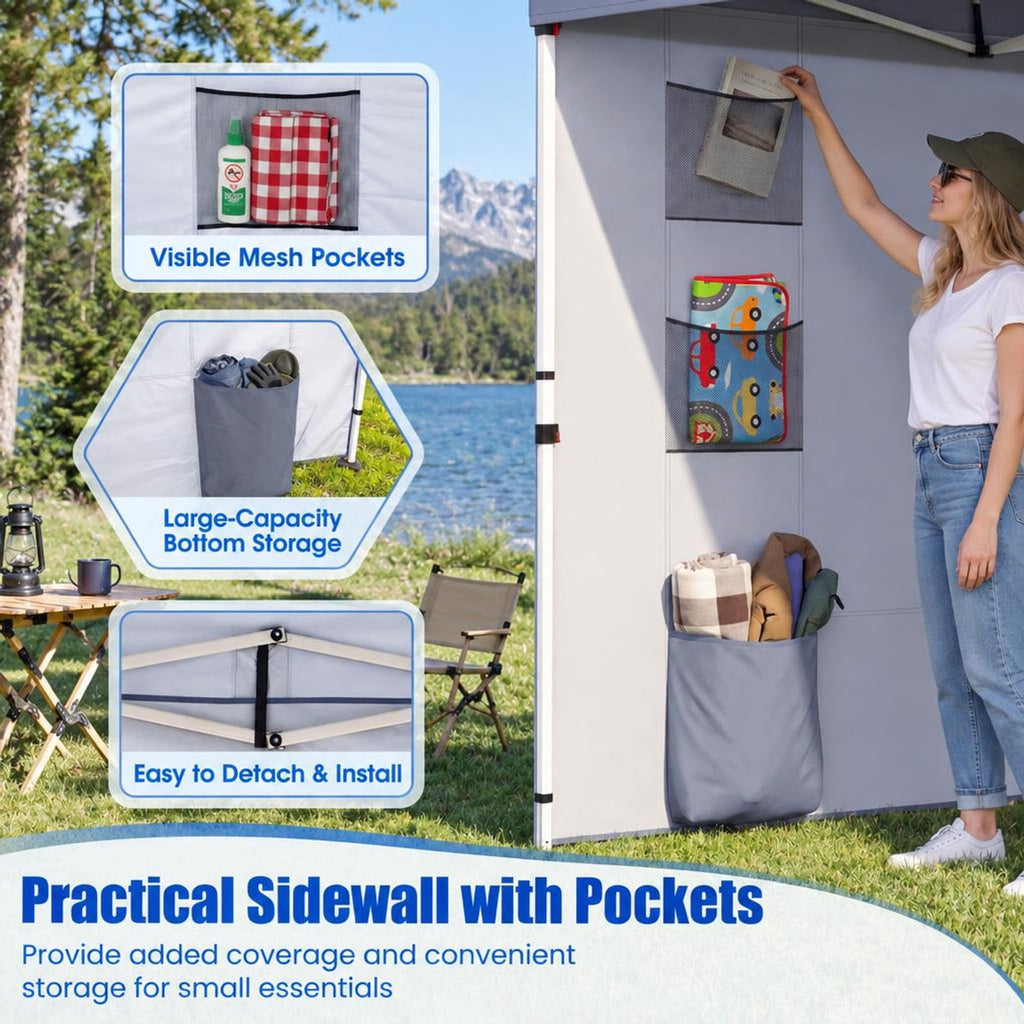 Airfind 10 x 10 FT Pop up Canopy Tent with Sidewall 6 Pockets Instant Setup Commercial Gazebo, 150D Oxford Fabric Metal Frame, Gray