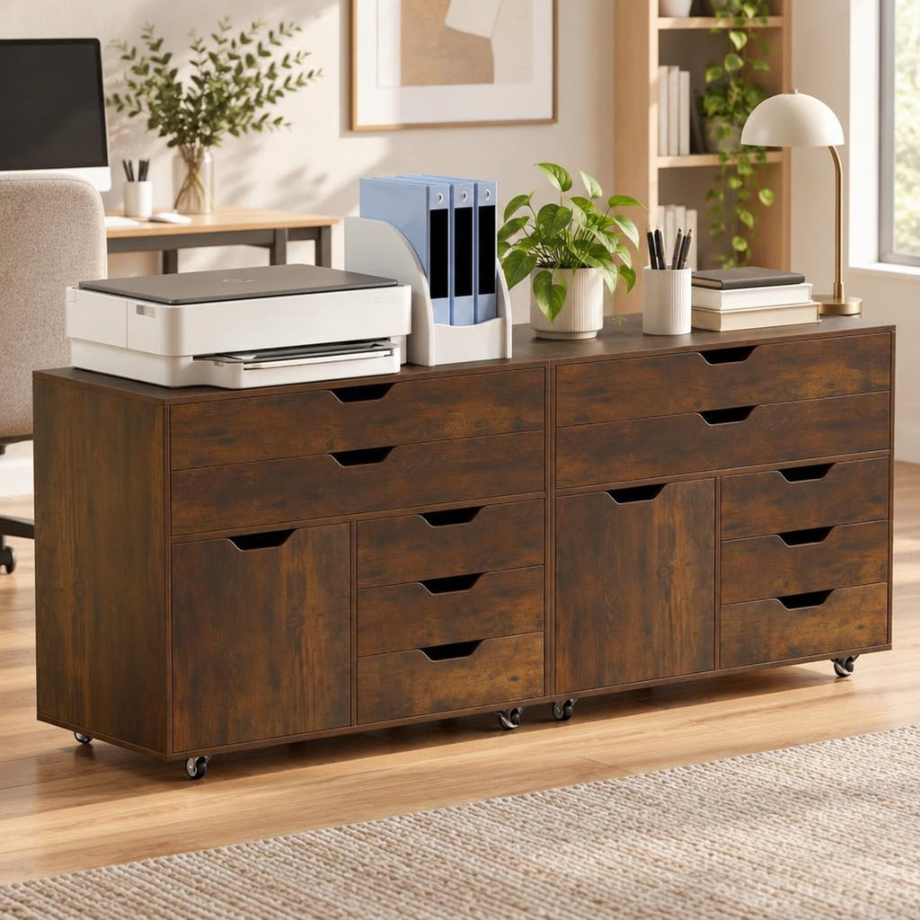 Airfind Modern Vertical 5-Drawer Mobile Chest with Door 5 Casters, 220 lbs Capacity, Engineered Wood MDF Metal Frame, 30.5in x 16in x 25in Footprint