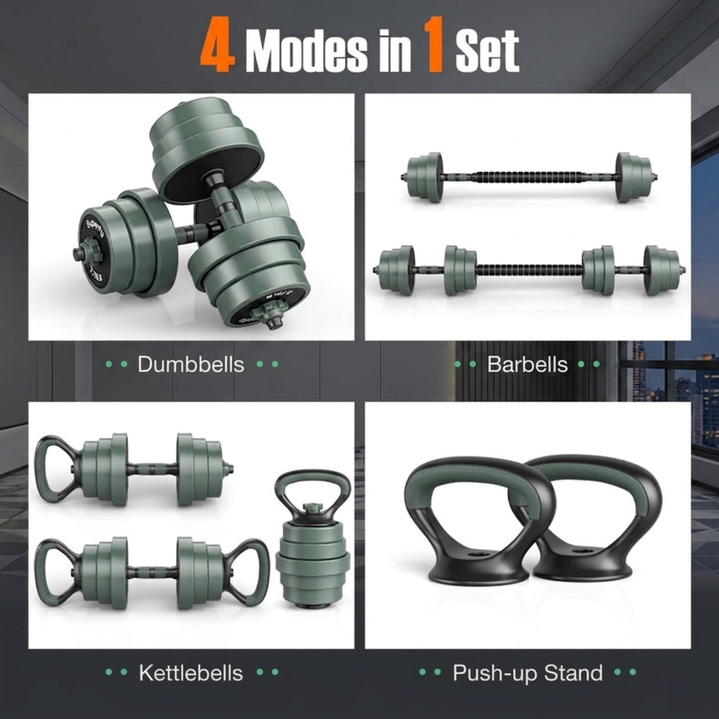 Airfind Adjustable Dumbbell Set with Connector Barbell and Kettlebell Conversion and Foam Grip Handles for Home Gym Full Body Workouts, Black