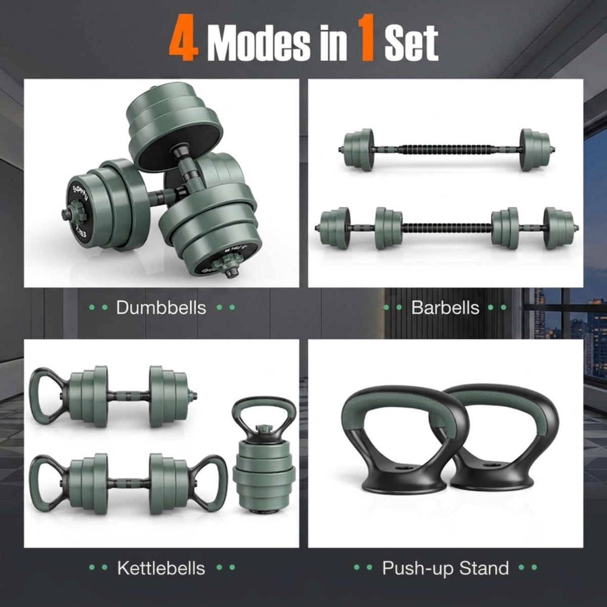 Airfind Adjustable Dumbbell Set with Connector Barbell and Kettlebell Conversion and Foam Grip Handles for Home Gym Full Body Workouts, Black