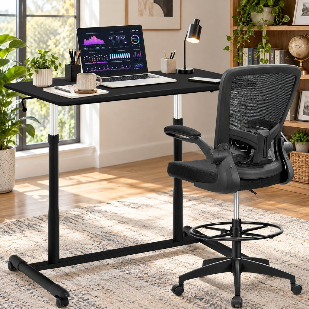 Airfind Height Adjustable Computer Desk Sit to Stand Rolling Notebook Table, MDF Frame, 37.5 x 21.5 x 27.5-42 Footprint, Balck