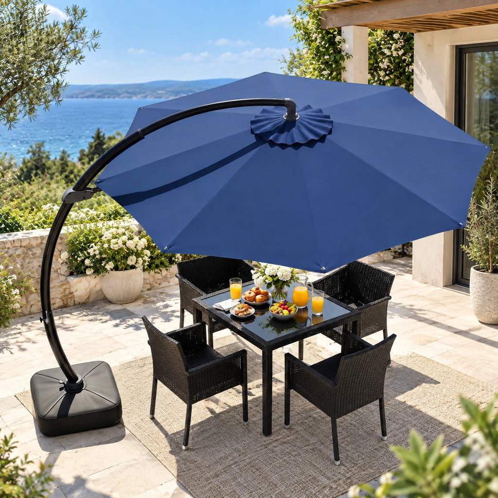 Airfind 11 FT Cantilever Patio Umbrella with Base with 360° Rotation and Tilt Adjustment, Polyester Fabric Aluminum Metal Frame, Navy