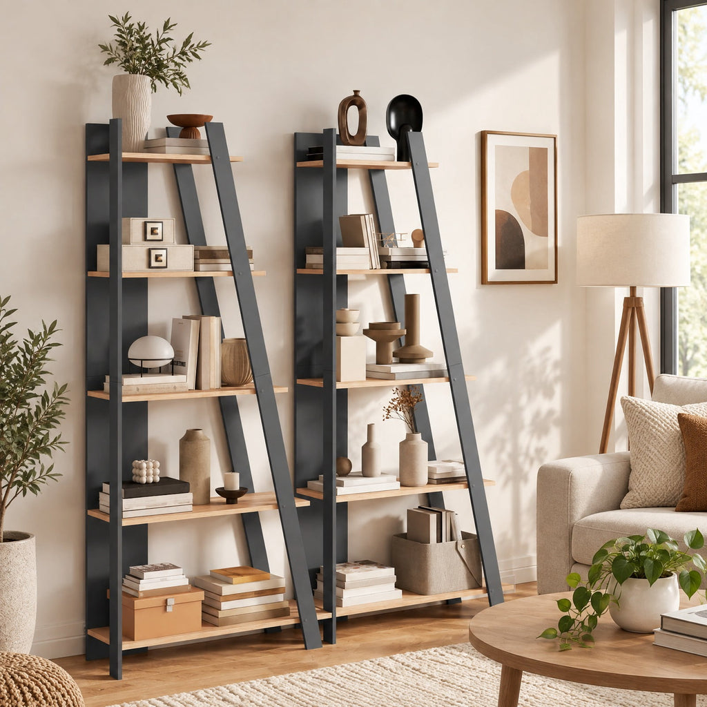 Airfind 5-Tier Modern Bookshelf Narrow Vertical Display Shelf for Small Space, Shelf 51 lbs Total Capacity, Engineered Wood Frame, Gray