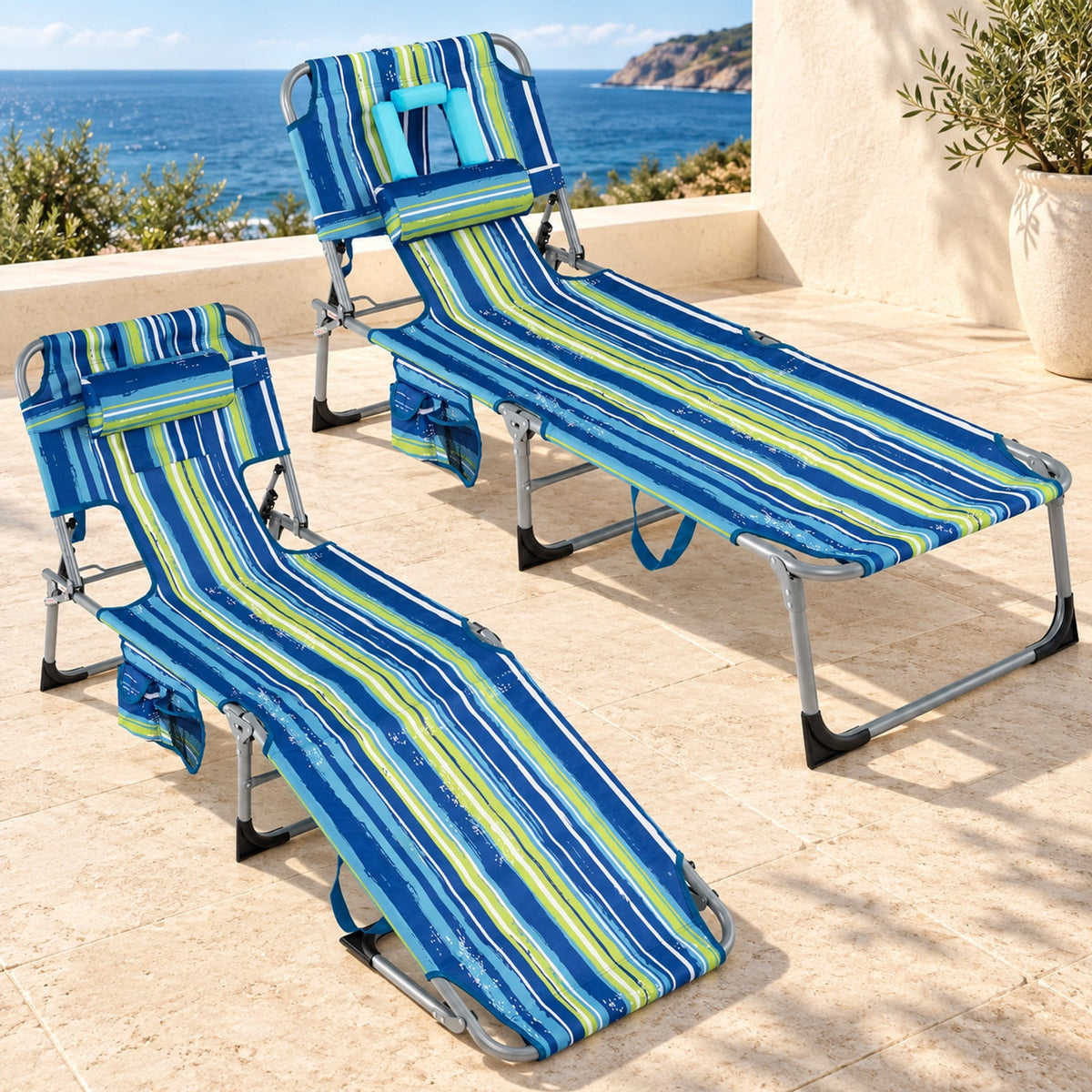 Airfind Set of 2 Tanning Chair Portable Chaise Lounge Chair with 4-Position Adjustable Backrest, 330 lbs Capacity, Black