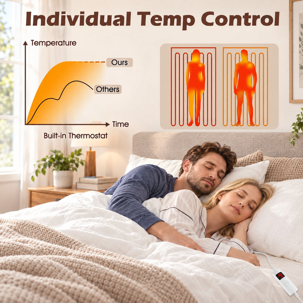 Airfind Machine Washable Electric Bed Warmer with Dual Controller 9 Heat Setting and 9-Hour Auto Off and Overheat Protection, Non-woven Fabric Frame