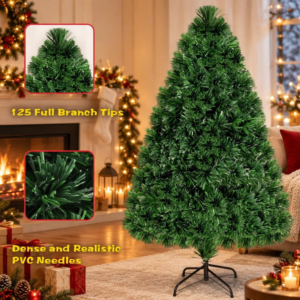 Airfind 3ft / 4ft / 5ft / 6ft Fiber Optic Artificial PVC Christmas Tree-4 ft, PVC Plastic Fiber Optic 3 Ft Frame, 1.7ft x 3ft Footprint, Green