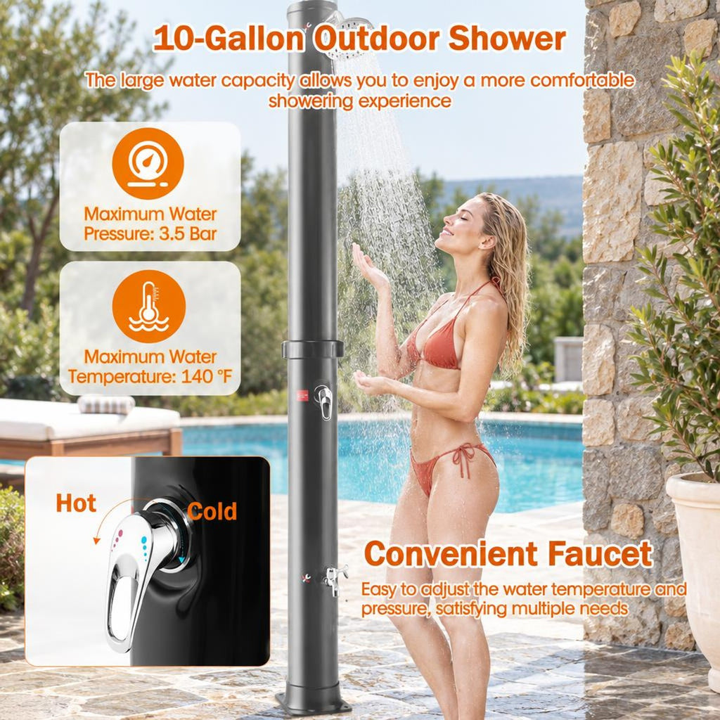 Airfind 7.2 Feet Solar-Heated Outdoor Shower with Free-Rotating Shower Head, Abs PVC Frame, 7.5 x 7.5 x 85.5 Footprint, Black