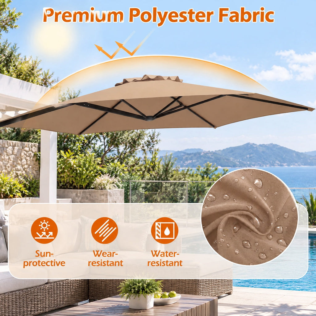 Airfind 10 FT Patio Cantilever Umbrella with 360° Rotation and Air Vent for Backyard and Poolside, Polyester Fabric Metal PP Frame, Tan