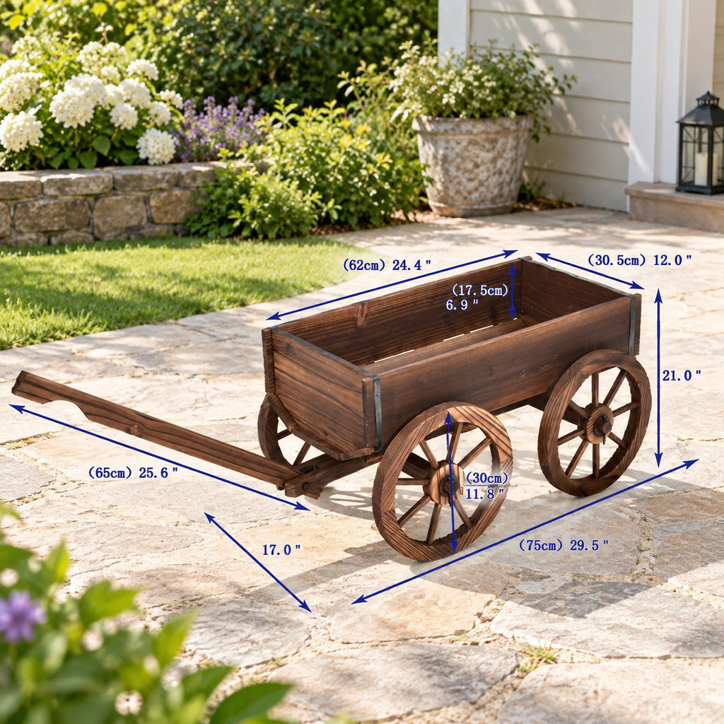 Airfind Wood Wagon Planter Pot Stand with Wheels, Fir wood Frame, 47.2 Inch x 17.0 Inch x 21.0 Inch Footprint, Wood