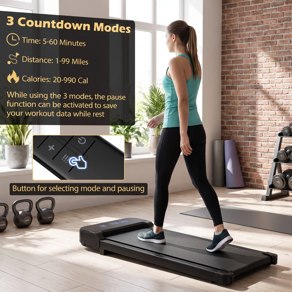 Airfind 2.5 HP Under Desk Treadmill with Remote Control and 3 Countdown Modes for Home Office Walking Pad Jogging, Black