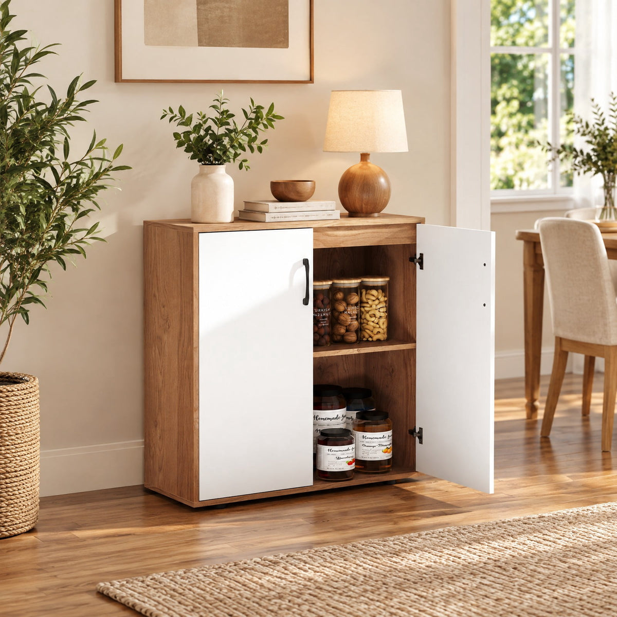 Airfind Coffee Bar Cabinet with 5-Position Adjustable Shelf for Living Room Dining Room, 90 lbs Capacity, Engineered Wood MDF Frame, Natural