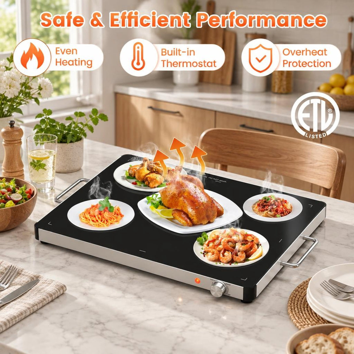Airfind Electric Warming Food Warmer with Adjustable Temperature Control and Overheat Protection, 24 x 16.5 x 1.5Length of Footprint