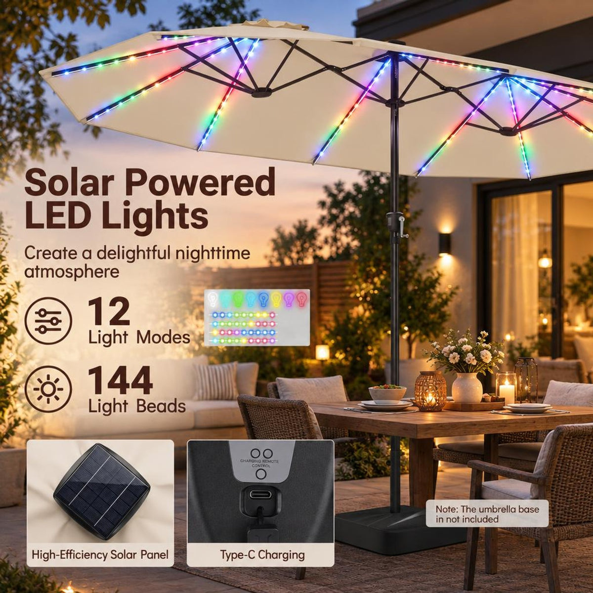 Airfind 15.5FT Extra-Large Patio Umbrella 12 Reinforced Metal Ribs, 180G Polyester Fabric Metal External Frame, Beige