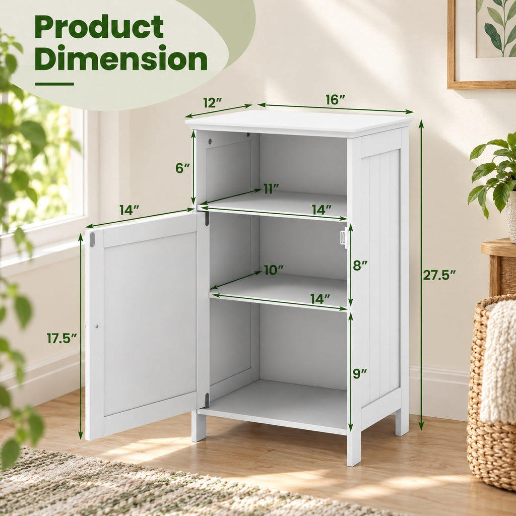 Airfind Bathroom Freestanding Adjustable Shelf Floor Storage Cabinet, MDF Frame, 16 Inch x 12 Inch x 27.5 Inch Footprint, White