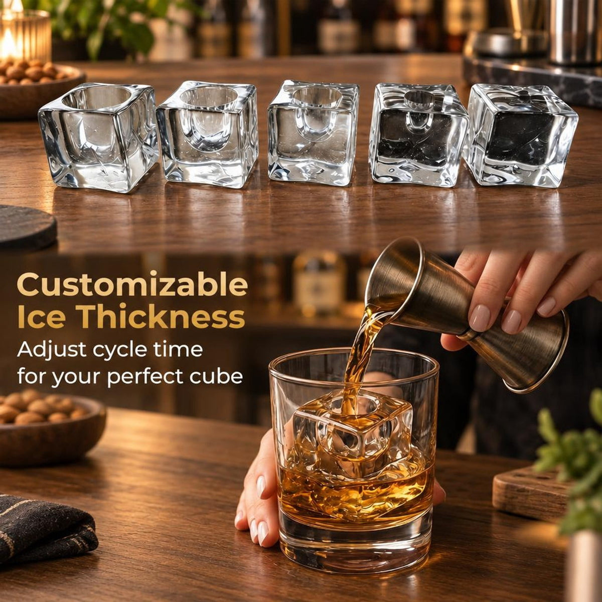 Airfind Clear Ice Cube Maker Countertop 1.6 Inches Large Square Ice Cubes, ABS Stainless Steel Frame, Silver