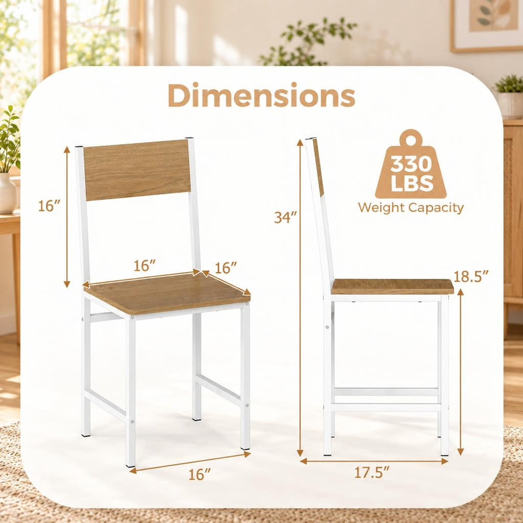 Airfind Set of 4 Dining Chairs with Metal Legs and Slanted Back, 300 lbs Capacity, Metal Engineered Wood Frame, 17.5 x 16 x 34 Footprint, Natural