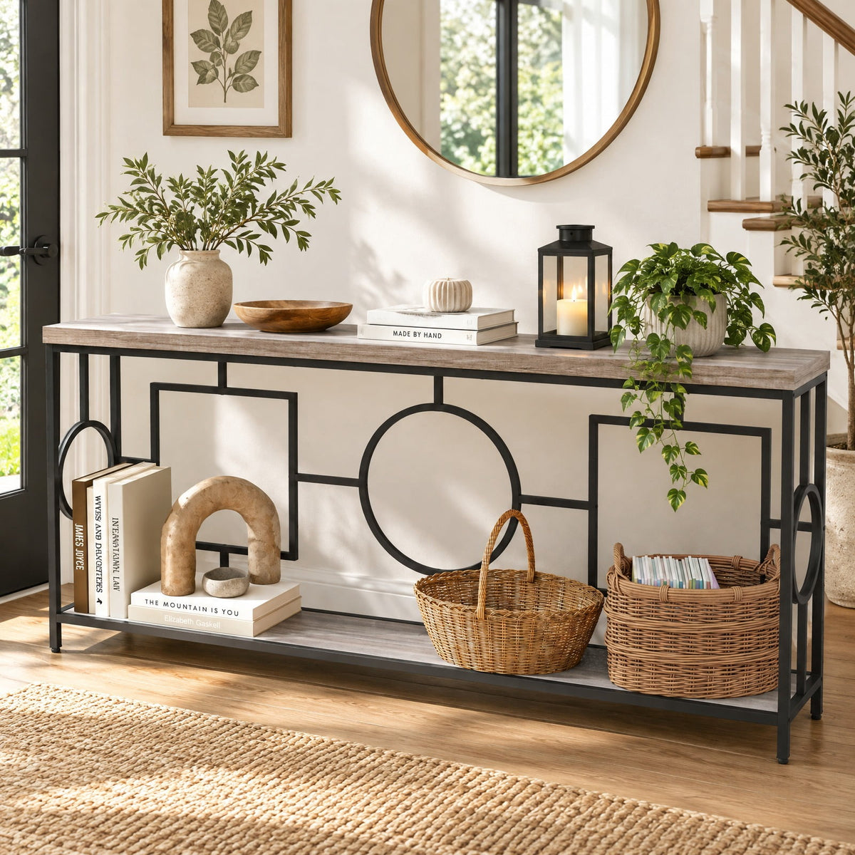 Airfind 2-Tier Faux Marble Top Console Table with Storage Shelf for Hallway, 110 lbs Capacity, MDF Metal Frame, Brown