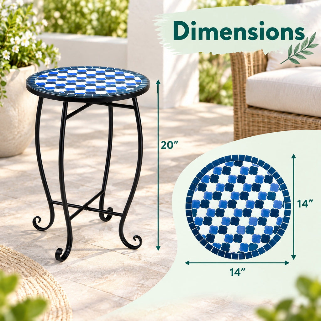 Airfind 14 Inch Floral Clover/Blooming Lotus/Bright Sunflower Mosaic Patio Accent Coffee End Table, 35 lbs Capacity, Metal Frame, 14 Inch x 20 Inch Footprint
