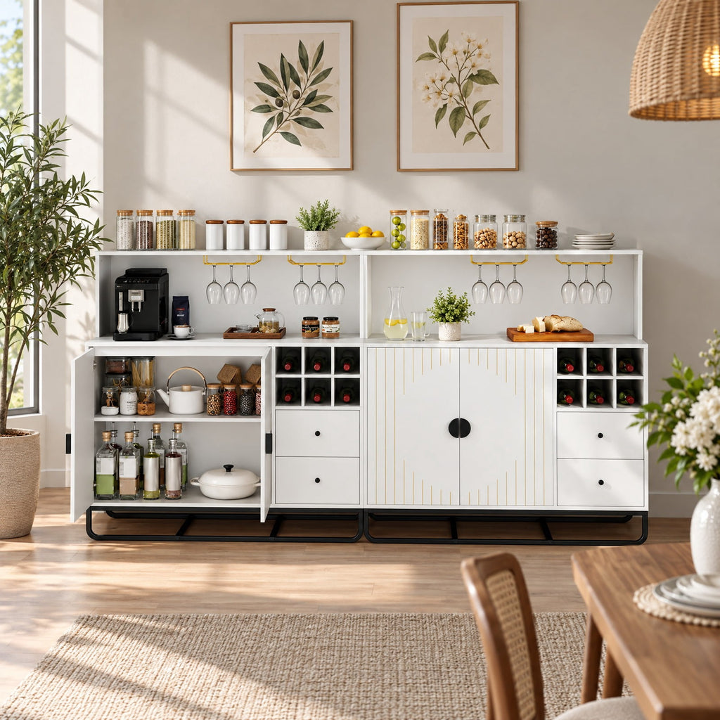 Airfind Home Bar Cabinet with Wine Rack Glass Holder and Adjustable Shelf, 47 Inch x 16 Inch x 48.5 Inch Inner Footprint, White