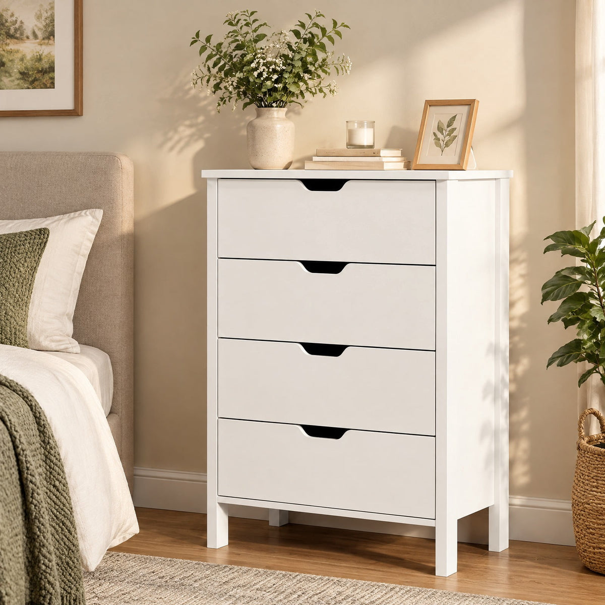 Airfind 4-Drawer Dresser Wooden Nightstand with Anti-Tipping Kits, 44 lbs Capacity, Engineered Wood MDF Frame, 24 x 16 x 37.5 Footprint, White