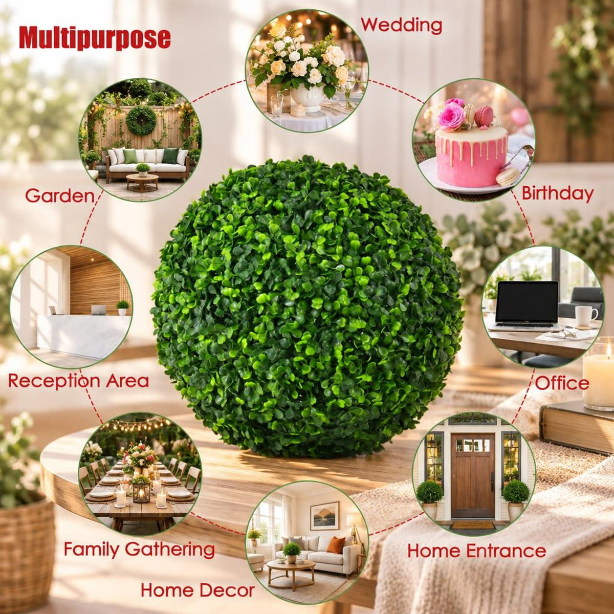 Airfind 2 Pieces 15.7 Inch Artificial Boxwood Topiary Ball Tree Set, PE Frame, 19 Inch x 19 Inch x 19 Inch Footprint, Green
