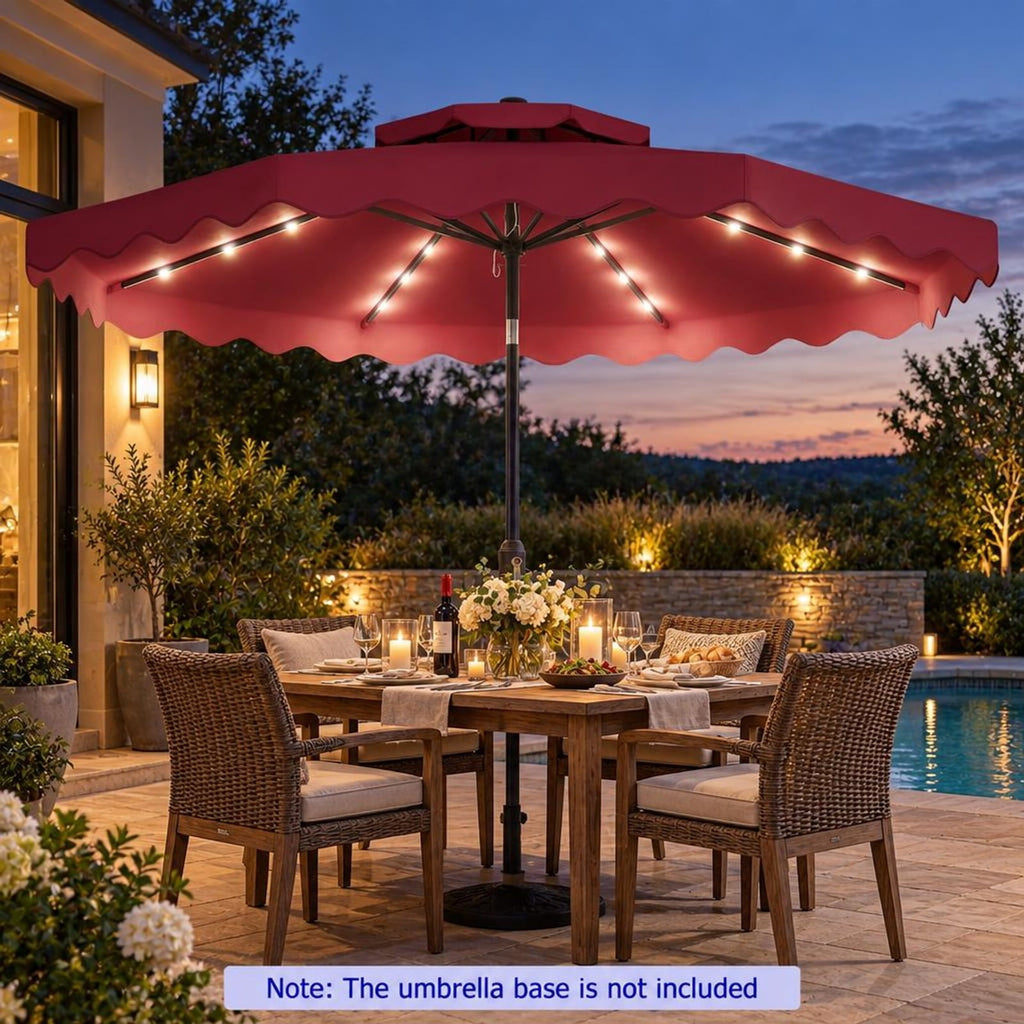 Airfind 9 FT Solar LED Patio Umbrella Push-Button Tilt and Crank 24 LED Lights and 8 Ribs, Polyester Fabric Metal Frame, 9 x 8.2 ft Footprint, Red