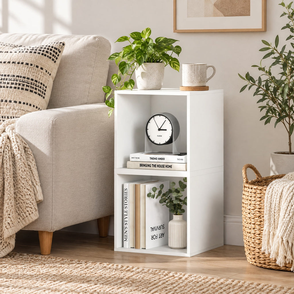 Airfind Cube Storage Organizer Stackable Open Book Shelf Wooden Display Shelving Unit, 55 lbs Capacity, Engineered Wood Frame, White