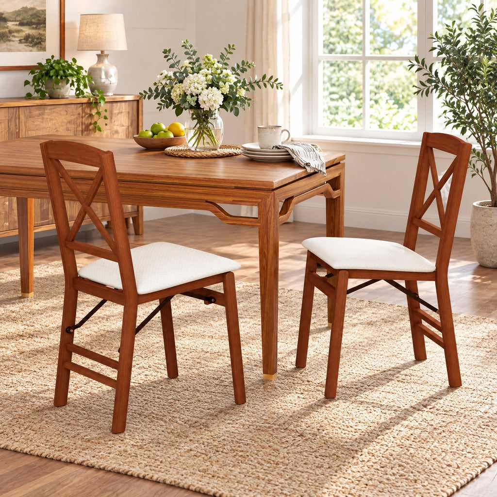 Airfind Folding Dining Chairs Set of 2 with Padded Seat and Rubber Wood Frame, 400 lbs Capacity, Rubber Wood Frame, 22in x 17in x 34.5in Footprint