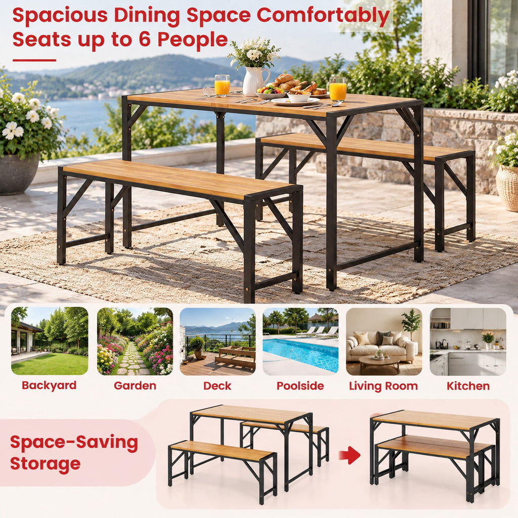 Airfind Set of 2 Acacia Wood Outdoor Bench 47.5 Inch with Slatted Seat for Backyard, of Each Bench 800 lbs Capacity, 47.5 Inch x 12.5 Inch x 18 Inch Footprint, Wood
