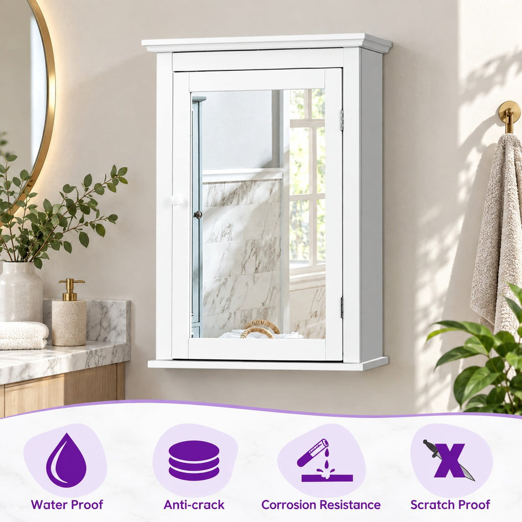 Airfind Bathroom Mirror Cabinet Wall Mounted Adjustable Shelf Medicine Storage, 11 lbs Capacity, MDF and glass Frame, 22 x 6 x 27.5 Footprint