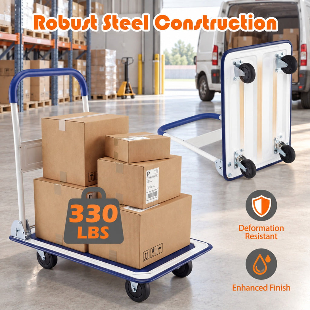 Airfind Folding Platform Hand Truck with Collapsible Bed and 4 Wheels for Moving Warehouse, 330 lbs Capacity, Metal, 29 Inch x 19 Inch x 33 Inch
