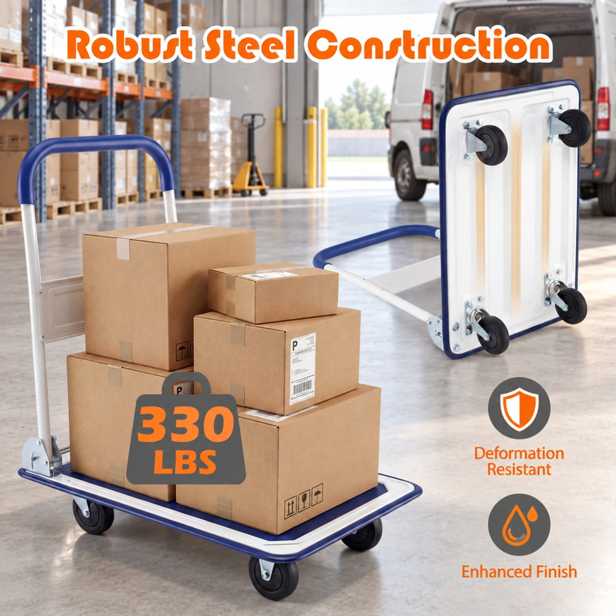 Airfind Folding Platform Hand Truck with Collapsible Bed and 4 Wheels for Moving Warehouse, 330 lbs Capacity, Metal, 29 Inch x 19 Inch x 33 Inch