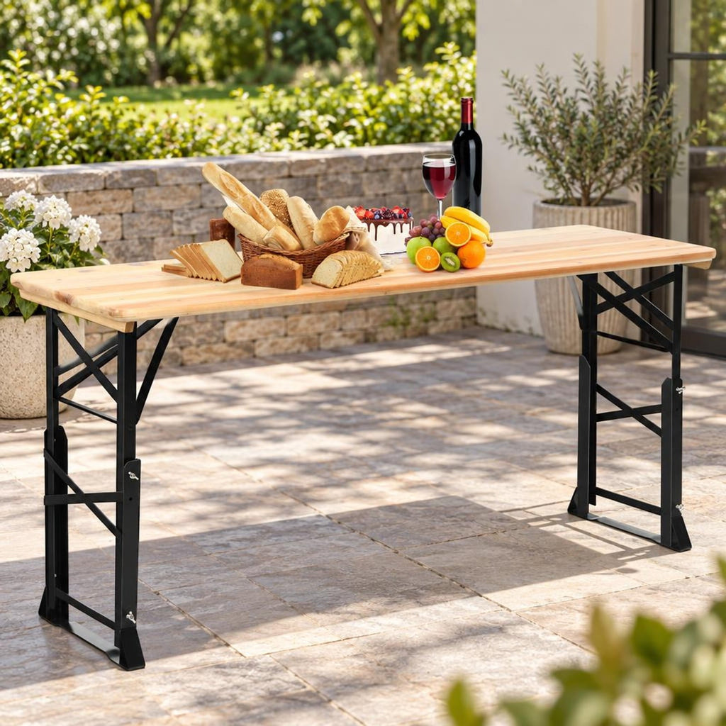 Airfind 66.5 Inch Outdoor Wood Folding Picnic Table with Adjustable Heights, 110 lbs Capacity, Wood metal Frame, 66.5 Footprint, Wood