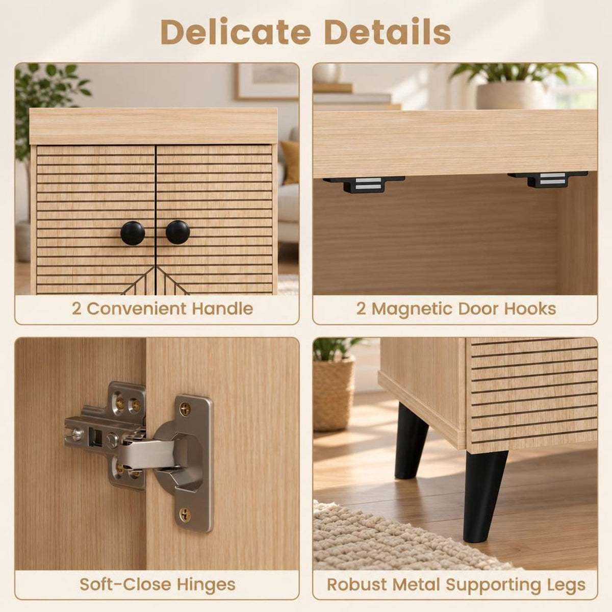 Airfind High‑quality 2‑Door Geometric Cabinet Freestanding Decorative Footwear Storage Unit with Carved Panels for Indoor Home Use, 66 lbs Capacity