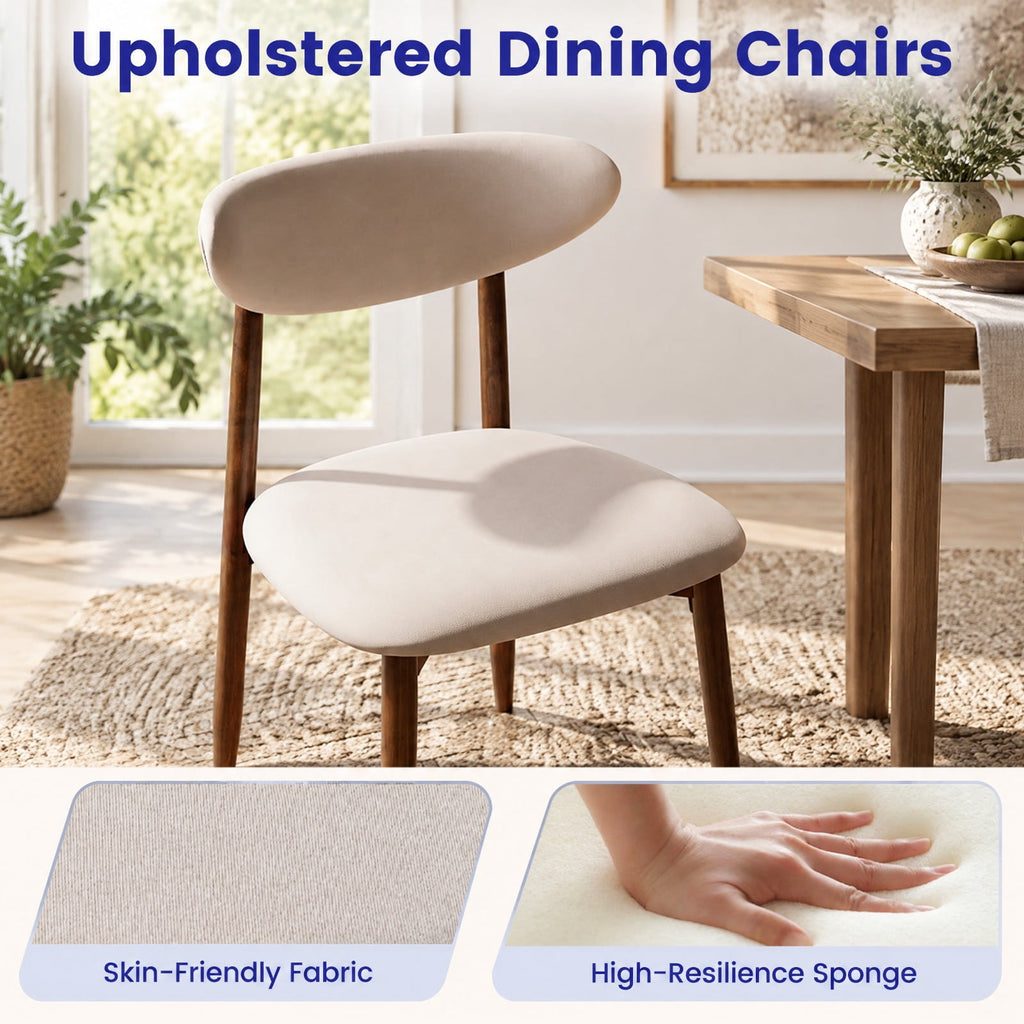 Airfind Set of 4 Fabric Upholstered Dining Chairs with Curved Backs, 330 lbs Capacity, Rubber Wood Polyester Fabric Sponge Frame, Beige