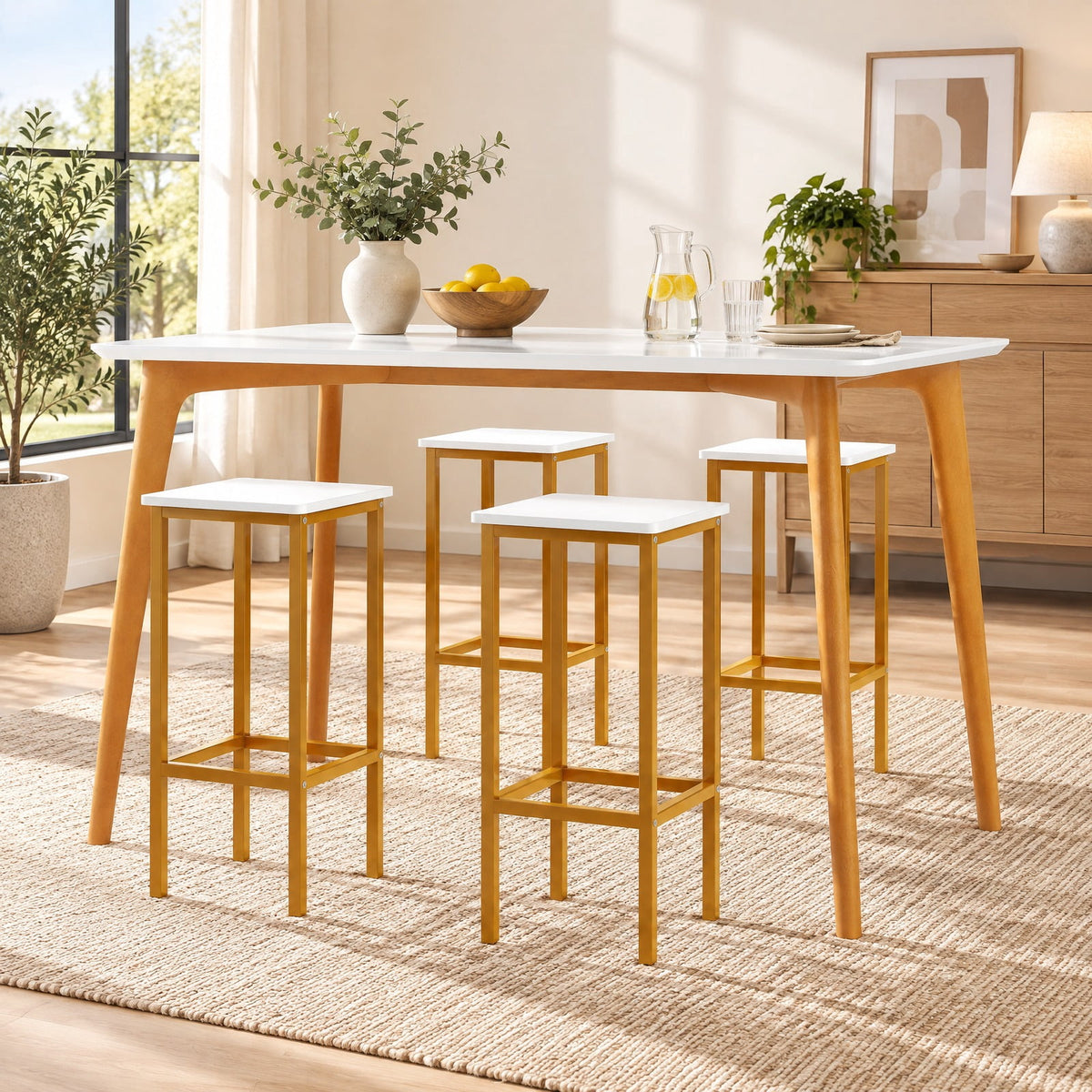 Airfind Set of 4 Bar Stool Set 26 Inch Bar Chair with Metal Legs and Footrest, 330 lbs Capacity, Engineered Wood Metal Frame, White