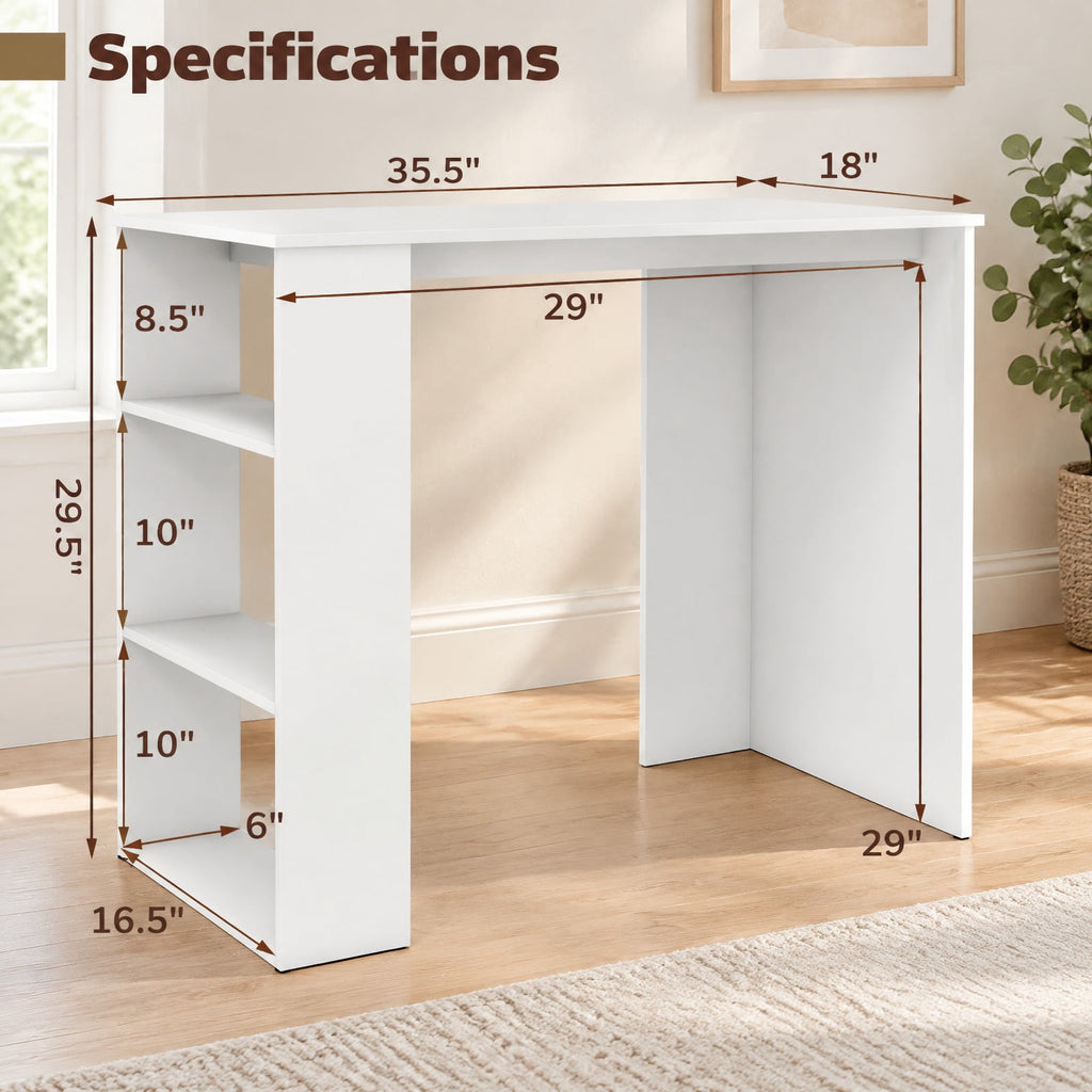 Airfind Computer Desk with Bookshelf for Small Space, 155 lbs Capacity, Engineered Wood Frame, 35.5 x 18 x 29.5 Footprint, White