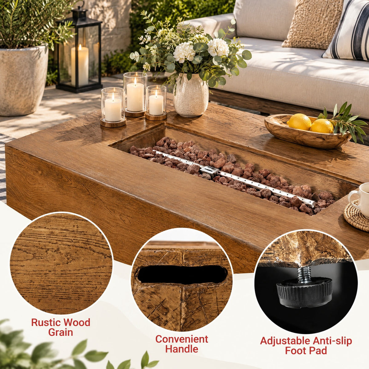 Airfind 48 x 27 Inch Outdoor Gas Fire Pit Table 50 000 BTU with Lava Rocks and Cover, Brown, Net weight 88 lbs Output: 50 000 BTU