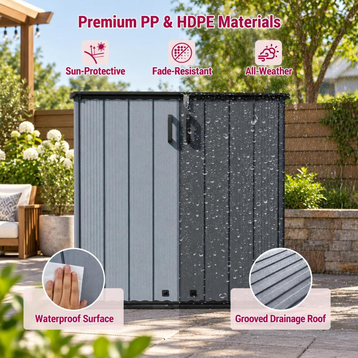 Airfind Outdoor 23.5 Cu.ft All-Weather Storage Box with Floor Lockable Door, 330 lbs Capacity, PP HDPE Metal Frame, 47 Inch x 25.5 Inch x 46 Inch Footprint