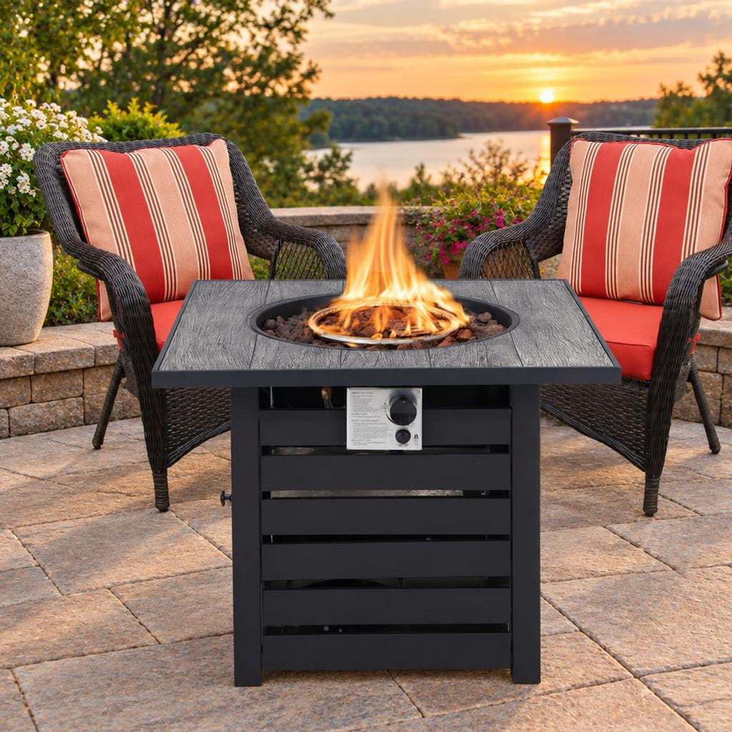 Airfind Square Propane Fire Pit Table with Lava Rocks and Rain Cover, 150 lbs Capacity, Ore powder steel stainless steel Frame, Black
