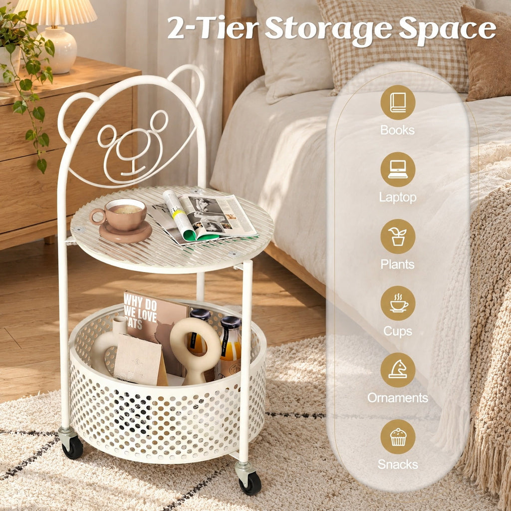 Airfind Modern Sofa Side Table on Lockable Wheels for Living Room Bedroom Study, 33 Lbs Capacity, Tempered Glass Metal, White