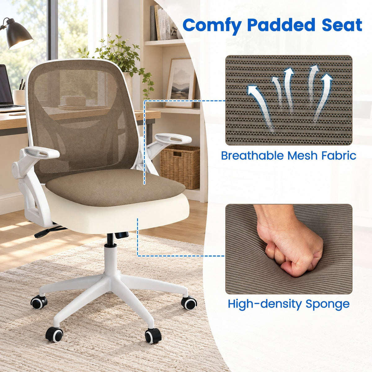 Airfind Ergonomic Computer Desk Chair with Lumbar Support and Flip-up Arms, 330 lbs Capacity, PP Metal Mesh Plywood Sponge Frame, Gray