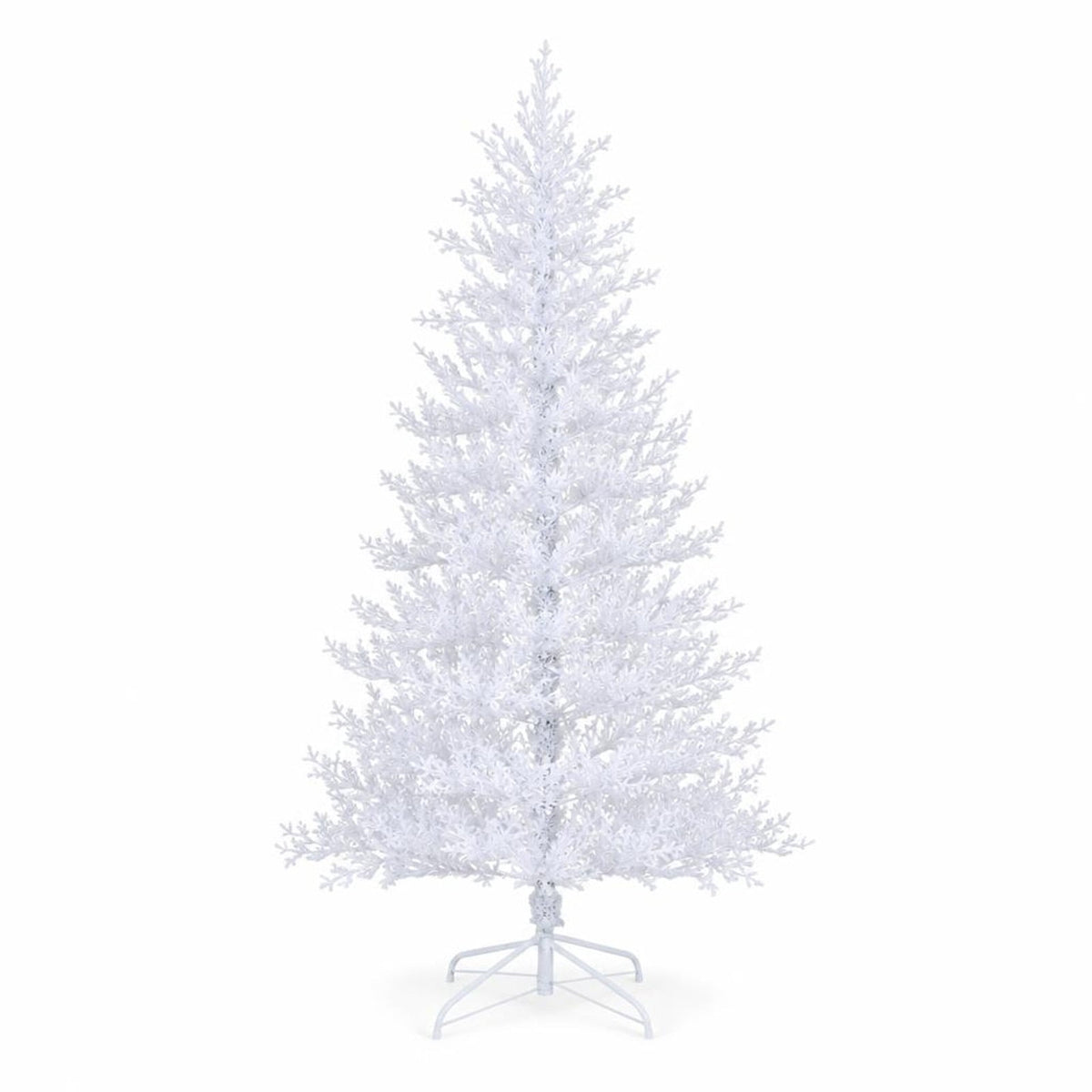 Airfind 6 Feet Artificial Xmas Tree with 383 PE Branch Tips and 300 LED Lights, PE flocking metal Tree height 6 ft Tree width 3.3 ft Frame, White