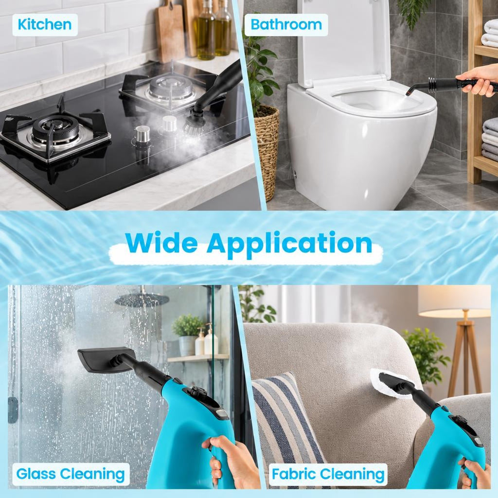 Airfind 1400W Handheld Steam Cleaner with 14-Piece Accessory Kit and Child Lock, PP Frame, 13 x 5 x 9.5 Footprint, Blue