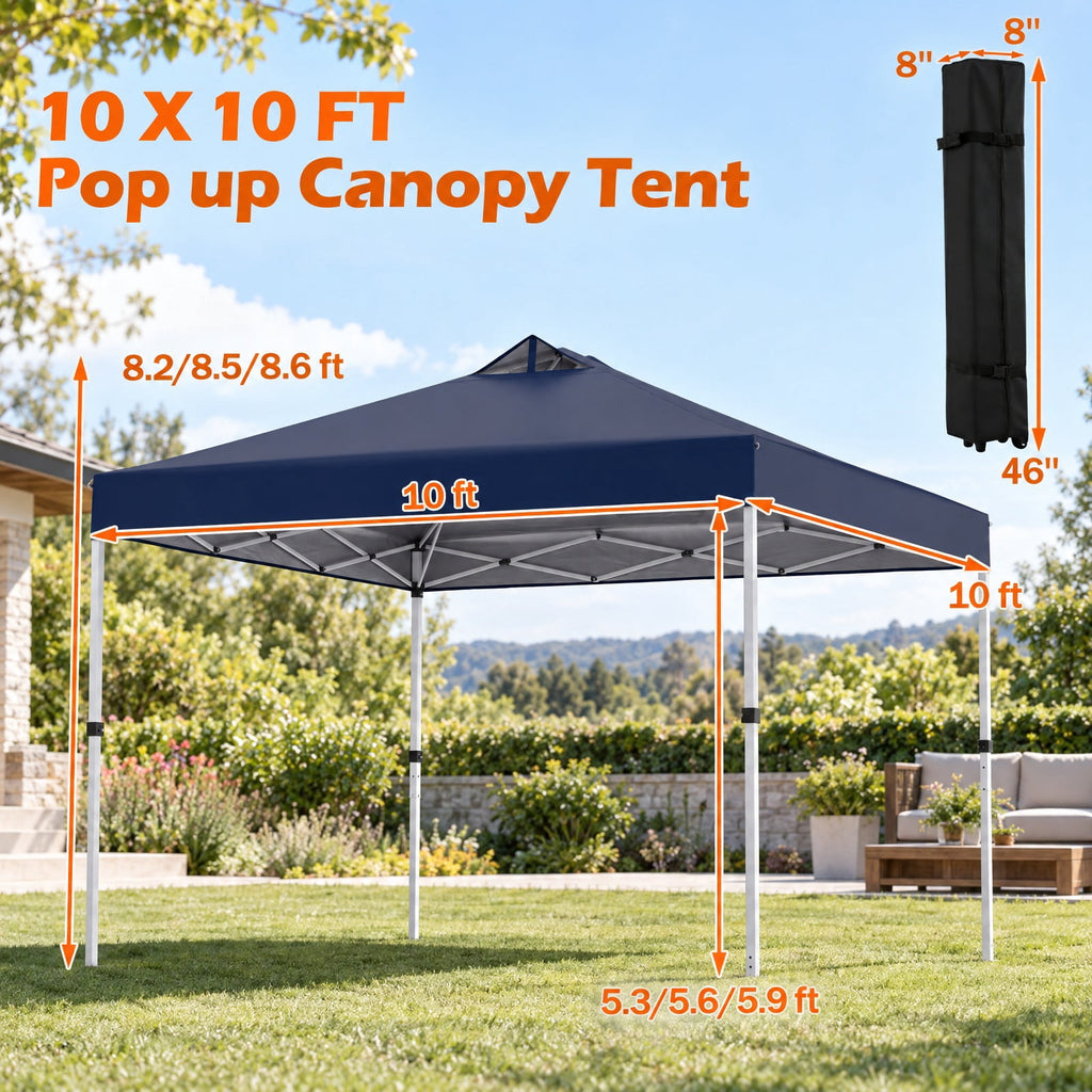 Airfind 10 x 10 Feet Outdoor Commercial Pop up Canopy Tent, 210D Oxford Fabric Metal Frame, 10 x 10 x 8.2-8.8 ft (L x W x H) 3 Footprint, Blue