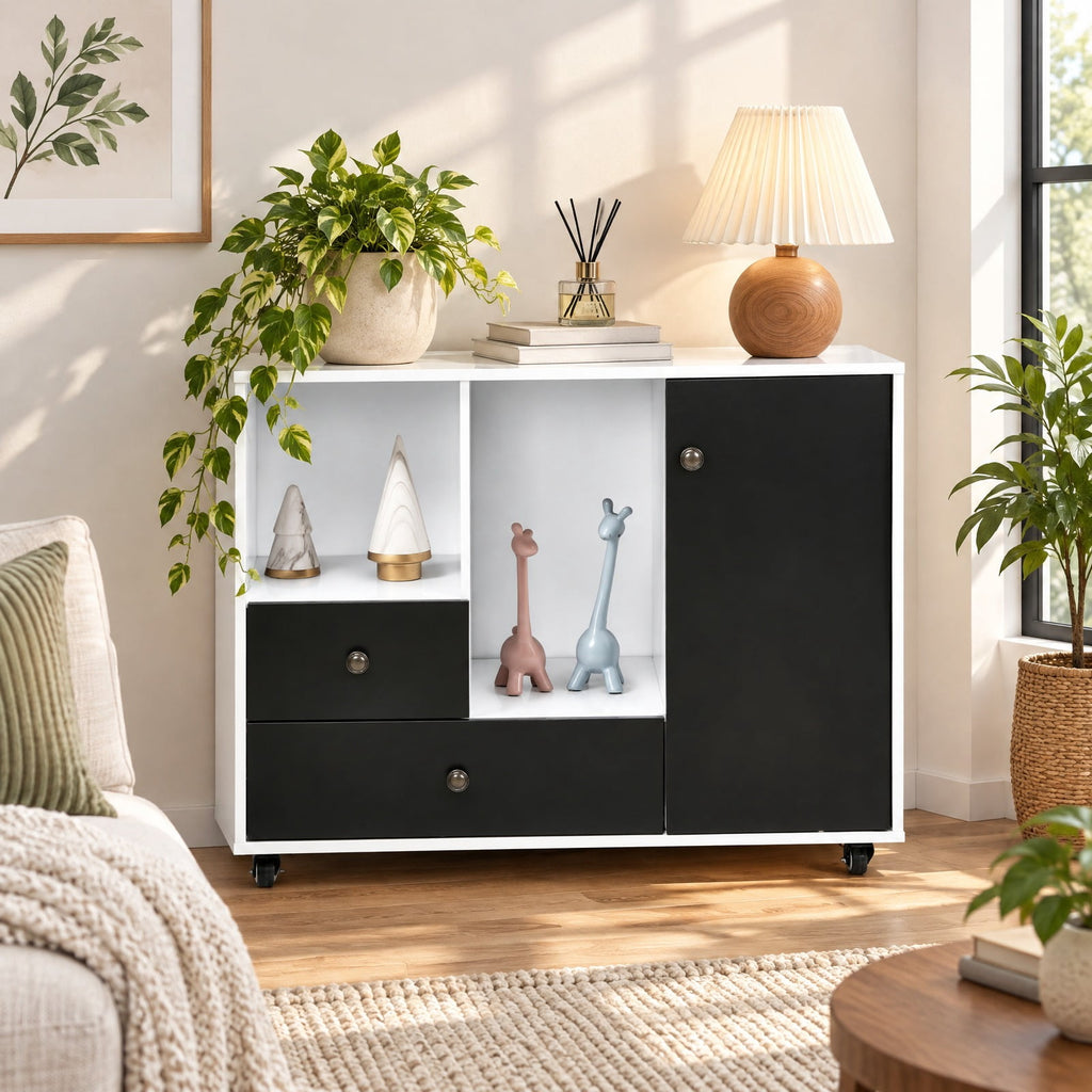 Airfind Lateral Mobile Filing Cabinet with 2 Drawers, Engineered wood Frame, 35.5in x 14in x 27.5in(L x W x H) Big drawer Footprint, Black