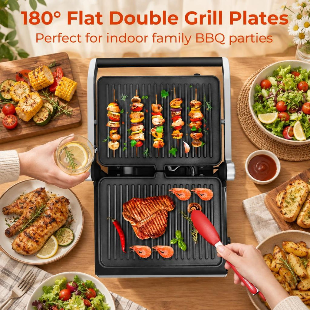 Airfind 3 in 1 Indoor Electric Panini Press Grill with LED Display, Tempered Glass Aluminum Metal Stainless Steel Frame, Black