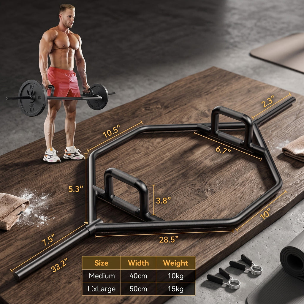Airfind Standard Hex Trap Bar with 2 Spring Collars and Foldable Handles, 800 lb Capacity Steel Deadlift Weight Bar for Strength Training, Fits 1-Inch Plates, Black