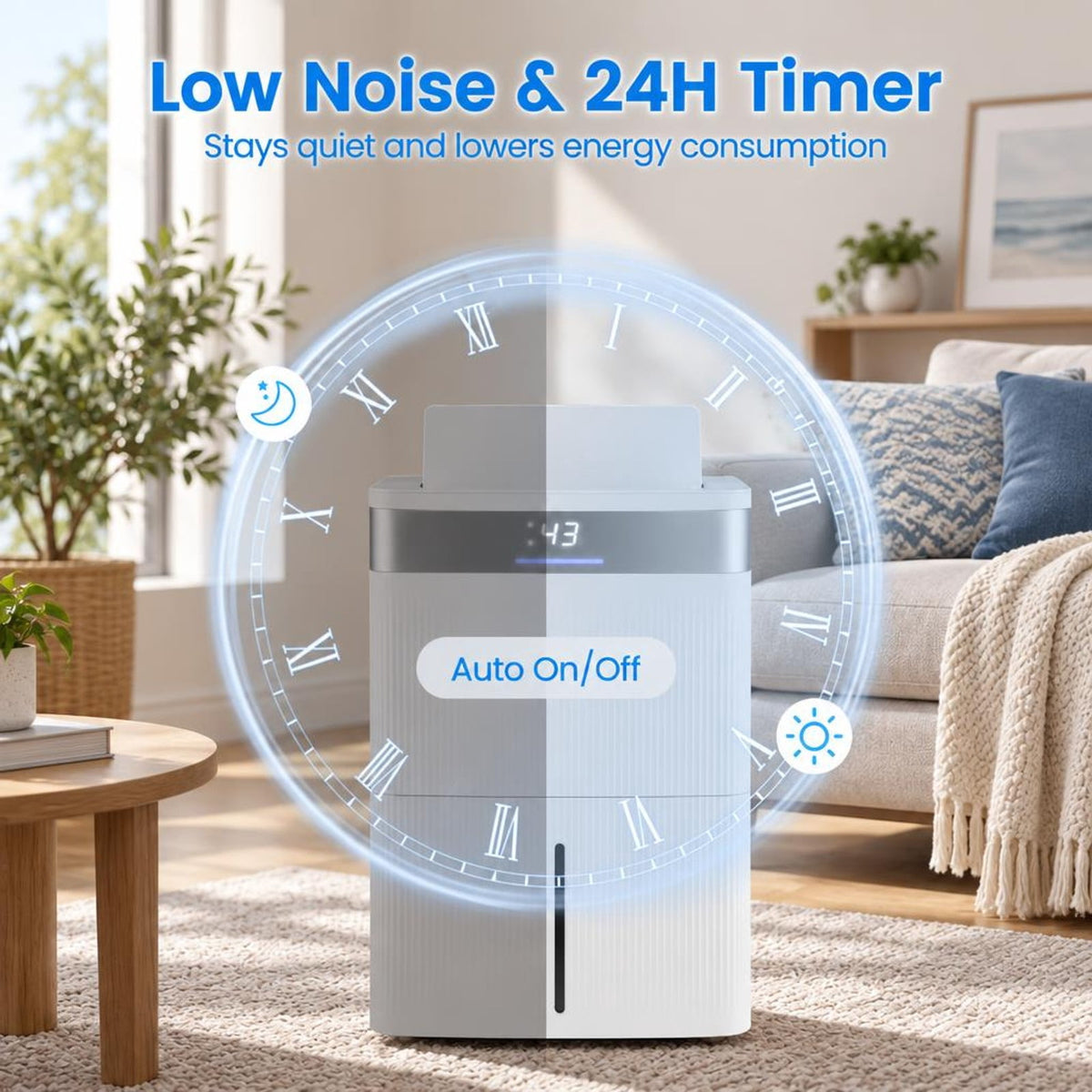 Airfind Dehumidifier, 96 Pints, with 24H Timer and 3-Color Indicator, ABS Frame, 13.5 Inch x 10.5 Inch x 20.5 Inch/34 x 26.5 x 52 cm Footprint, White